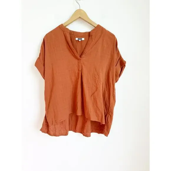 Madewell Lakeline Popover Shirt Textural Plaid Orange XS - Picture 2 of 4